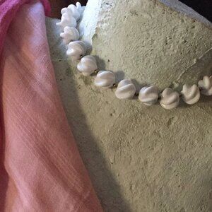 Mid-Century White Milk Glass Rare Rosette Necklace
